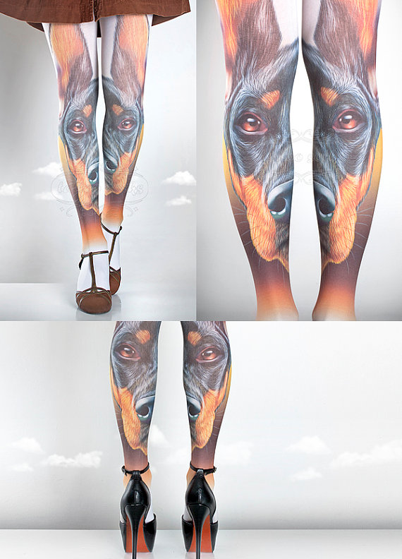 Illusion Doberman Face Tattoos On Both Legs