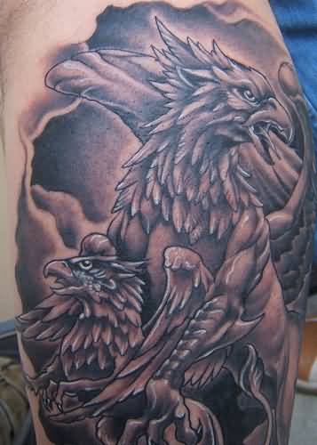 Incredible Griffin With Baby Griffin Tattoo