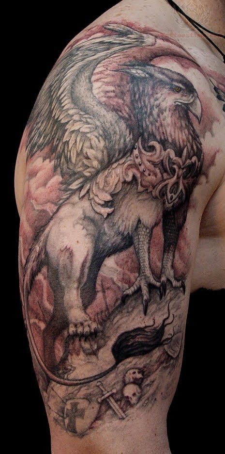 Incredibly designed Griffin Tattoo On Half Sleeve