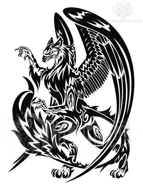 Large Winged Griffin Tribal Tattoo Design
