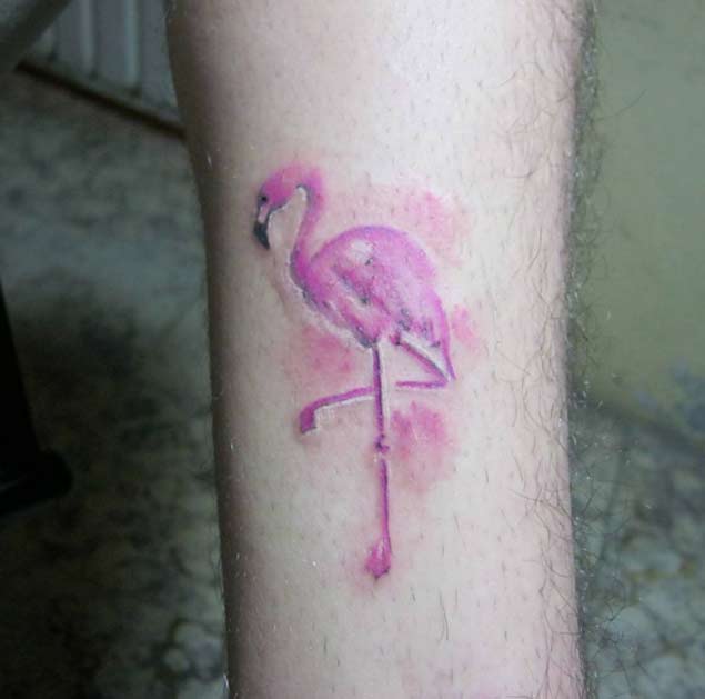 Lovely Small Flamingo Tattoo On Leg
