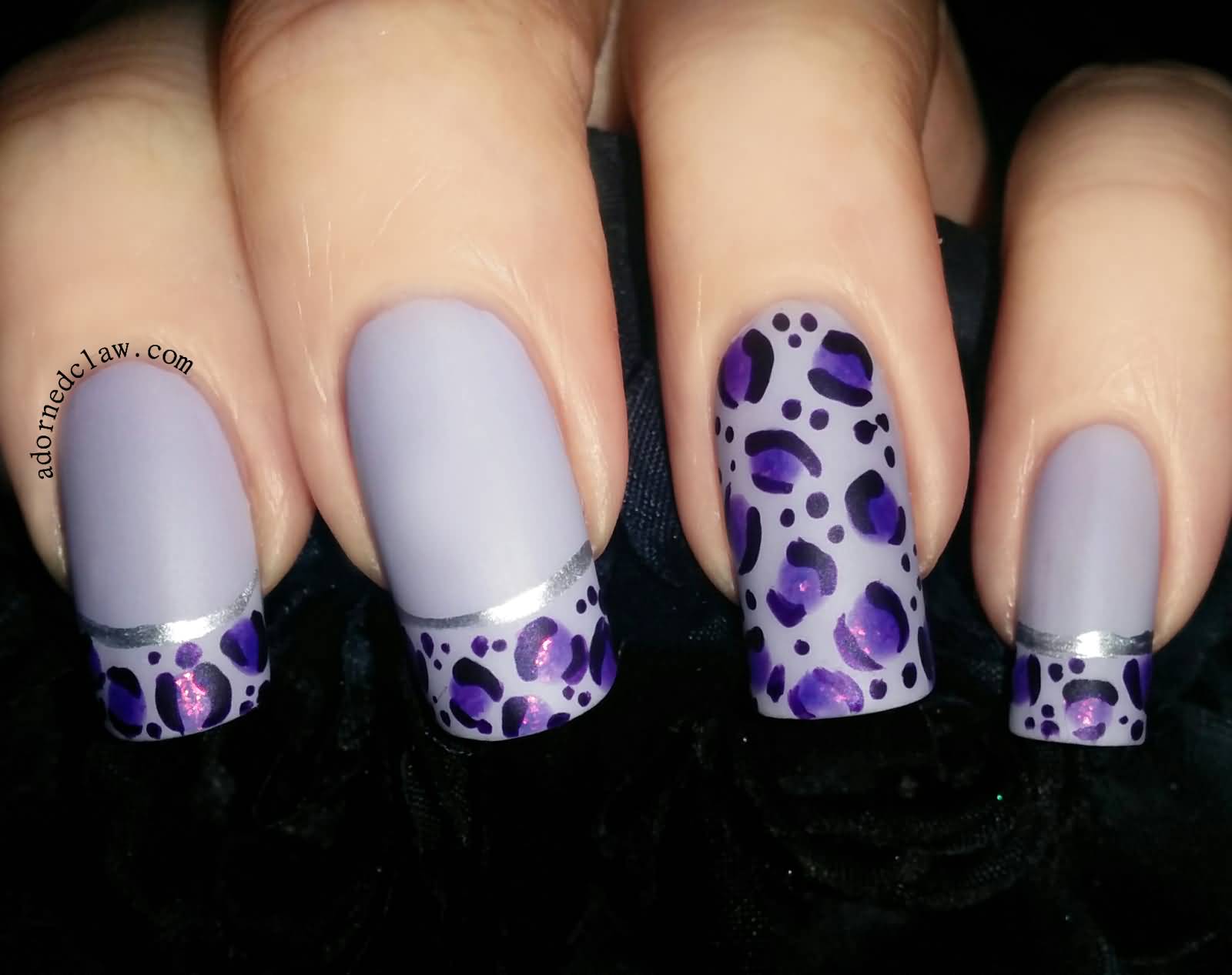 Matte Nails With Purple Leopard Print Nail Art