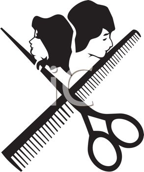 Men And Women Head With Comb And Scissor Tattoo Design