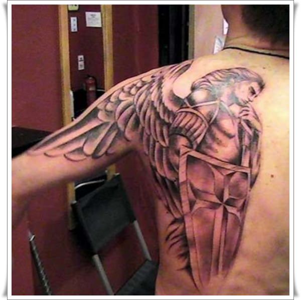 Michel Archangel Tattoo On Left Back Shoulder