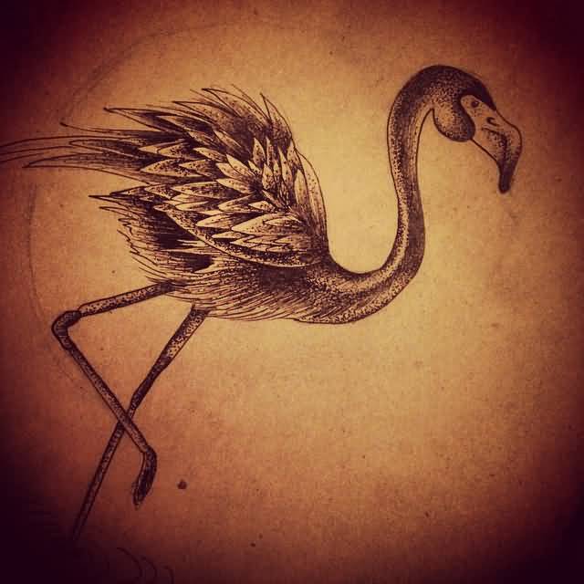 Midnight Sketching flamingo Tattoo