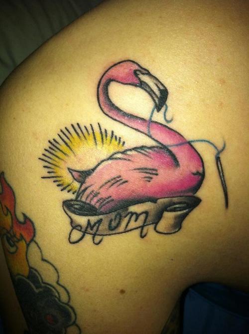 Mom Flamingo Traditional Tattoo