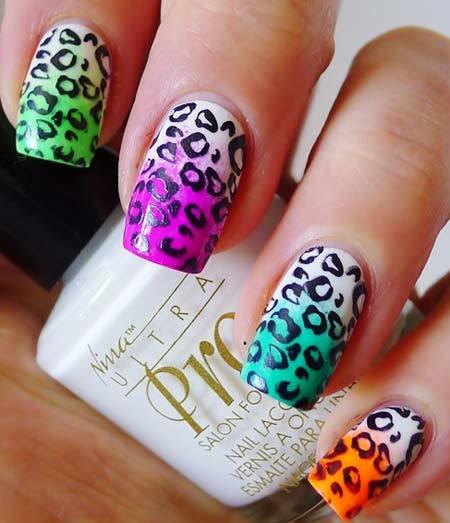 Multi Colored Leopard Print Nail Art Design