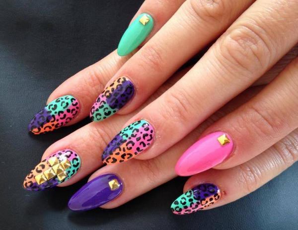 Multicolored Leopard Print Nails