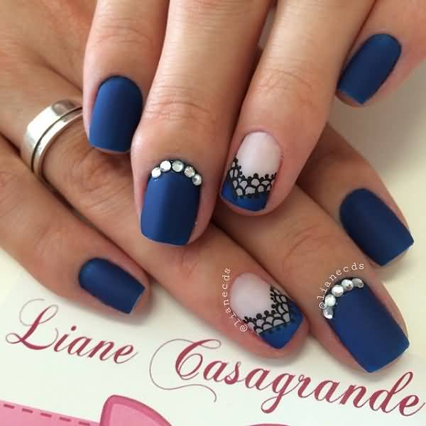 Navy Blue Lace Nail Art Design