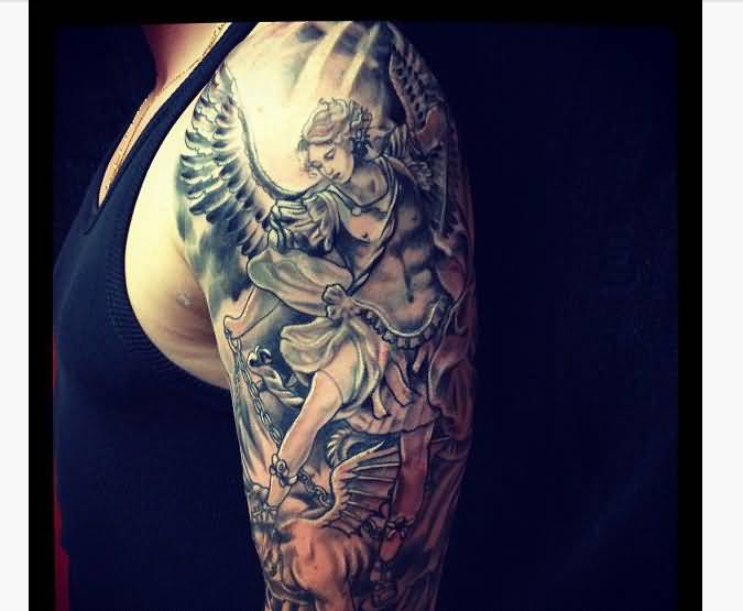 Nice Archangel Tattoo On Left Half Sleeve