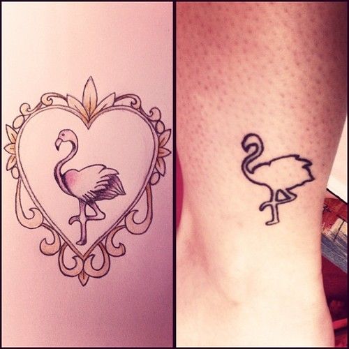 Nice Flamingo In Beautiful Heart Shape Frame Tattoo On Ankle