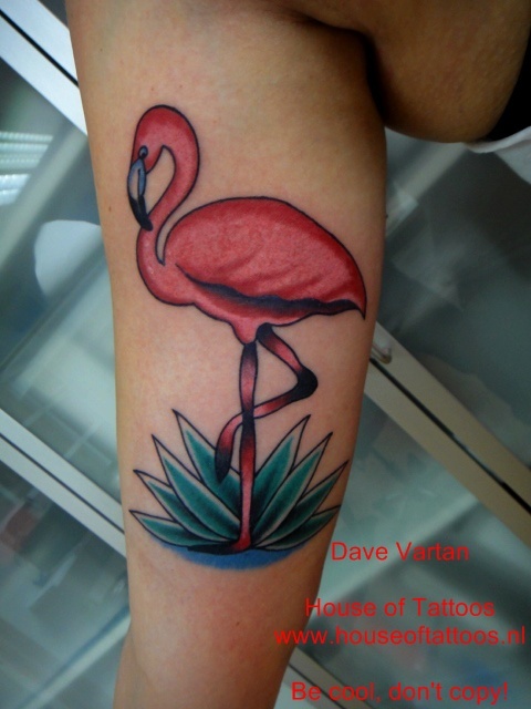 Nice Flamingo Tattoo On Leg By Billy Beans
