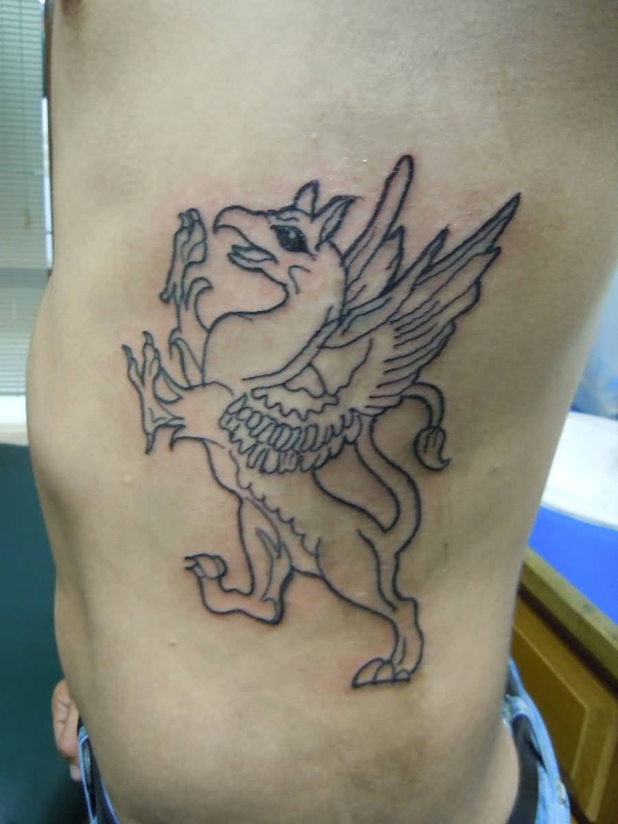 Nice Griffin Black Ink Tattoo On Side Rib By Lady Van Helsing
