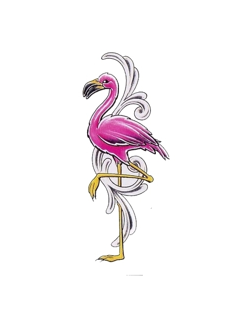 Nice Purple Flamingo Standing On One Leg Tattoo Design