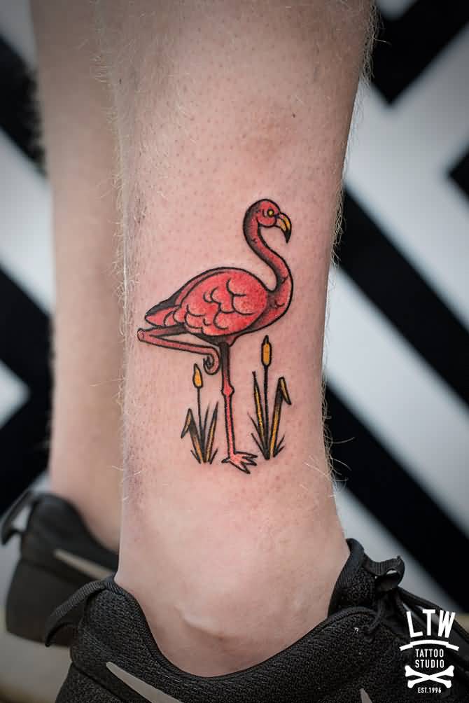 Nice Small Flamingo Tattoo On Ankle