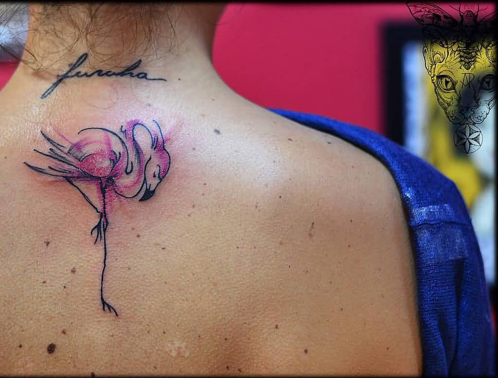 Nice Tiny Flamingo Tattoo On Nape