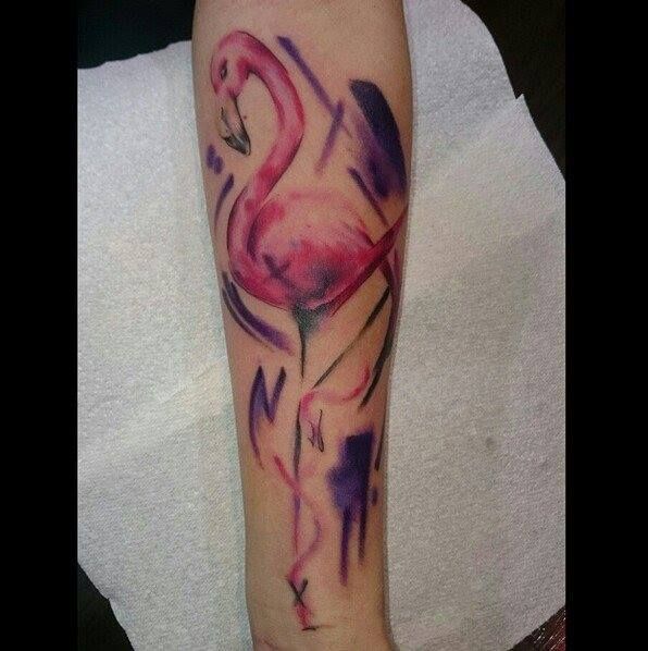 Nicely Designed Flamingo Tattoo On Forearm
