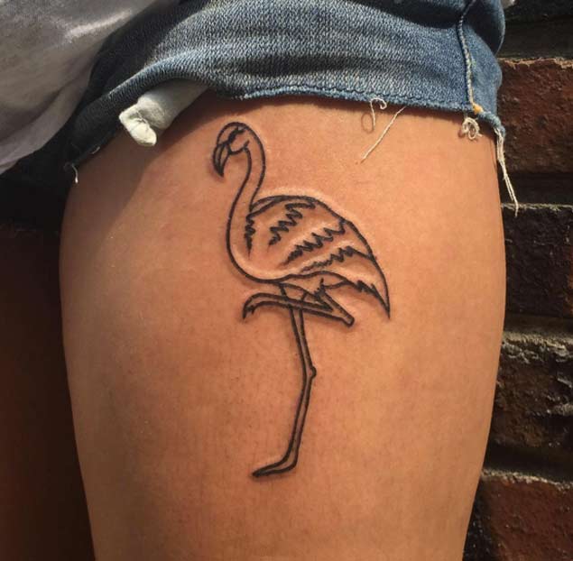 Old School Flamingo Tattoo On Thigh By GunPunk