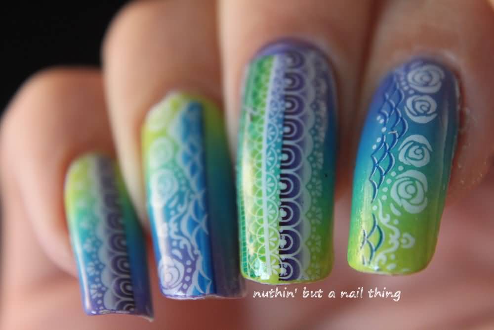 Ombre Nails With White Lace Nail Art