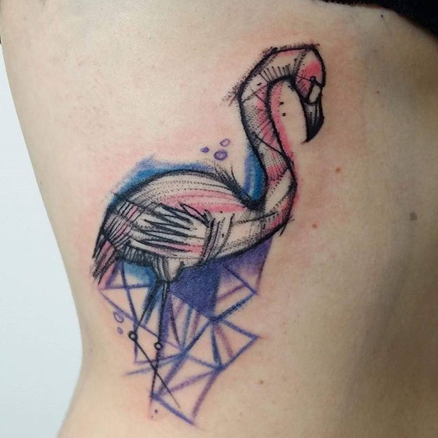 Outstanding Flamingo Tattoo On Left Side Of Back