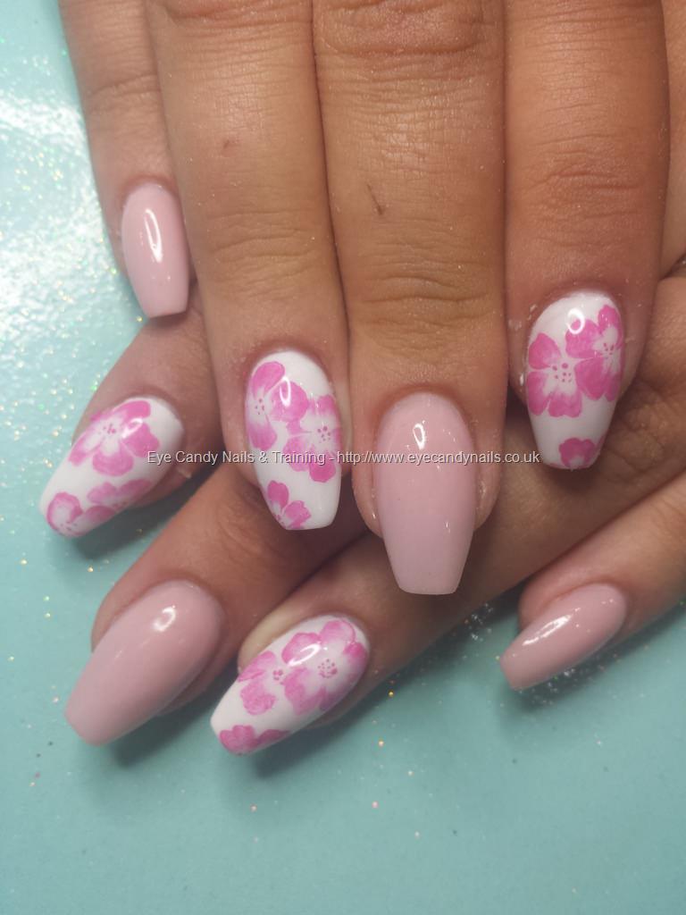 Pink Acrylic Flowers Design Nails