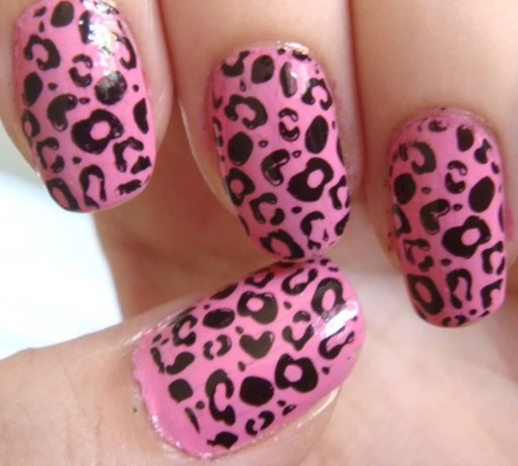 Pink And Black Leopard Print Nail Art