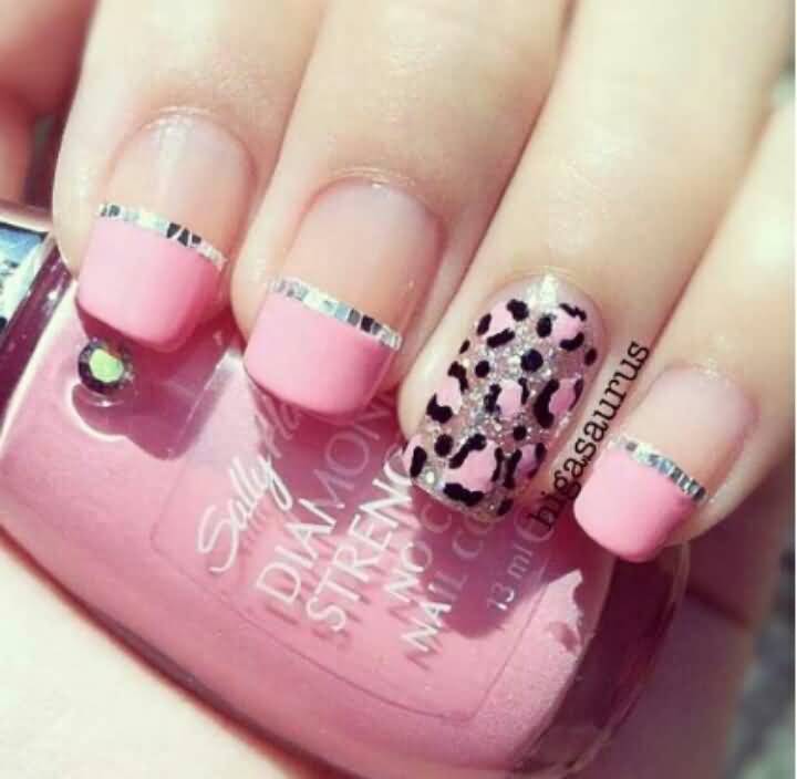 Pink And Glitter Leopard Print Nail Art