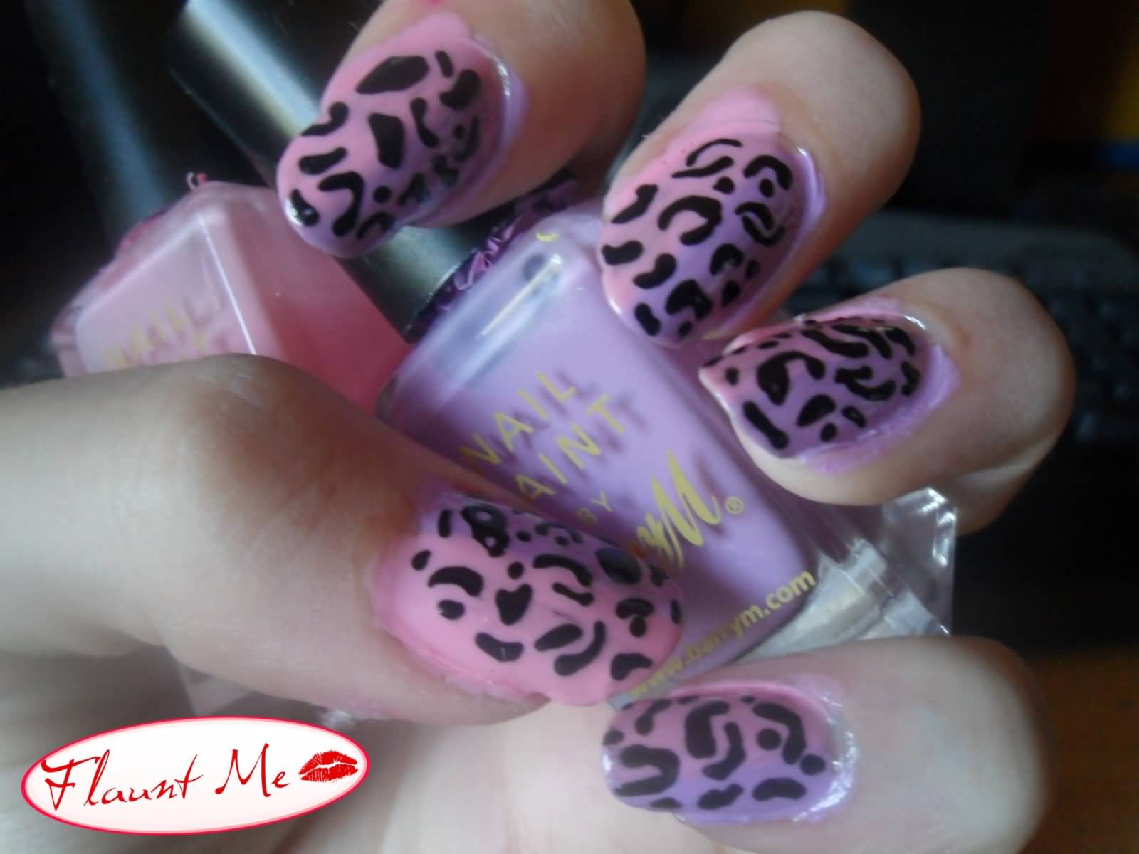 Pink And Purple Ombre Nails With Leopard Print Nail Design