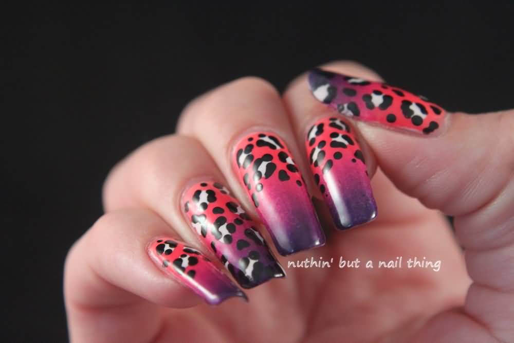 Pink And Purple Leopard Print Nail Art