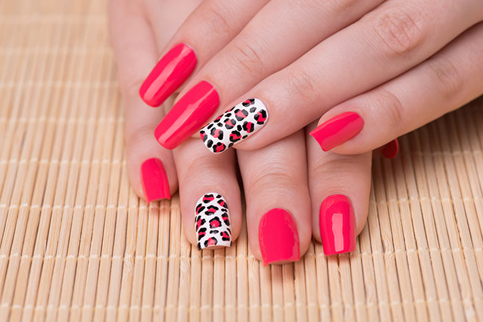 Pink And White Accent Leopard Print Nail Art