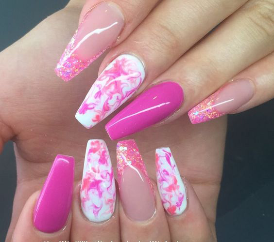 Pink And White Acrylic Nail Art For Girls