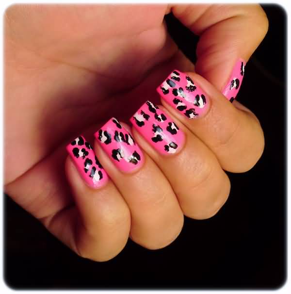 Pink And White Leopard Print Nail Design