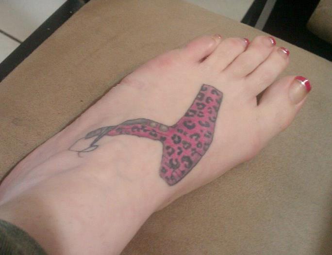 Pink Color Blow Dryer Tattoo On Foot For Girl