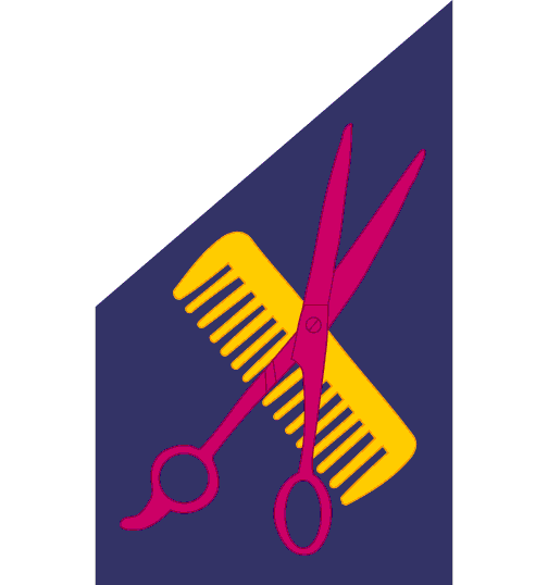 Pink Color Scissor With Yellow Comb Tattoo Design