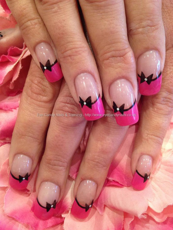 Pink French Tip Acrylic Nail Art Design