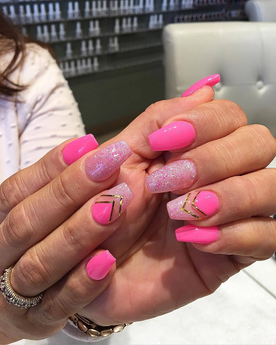 Pink Glitter Acrylic Nails Design