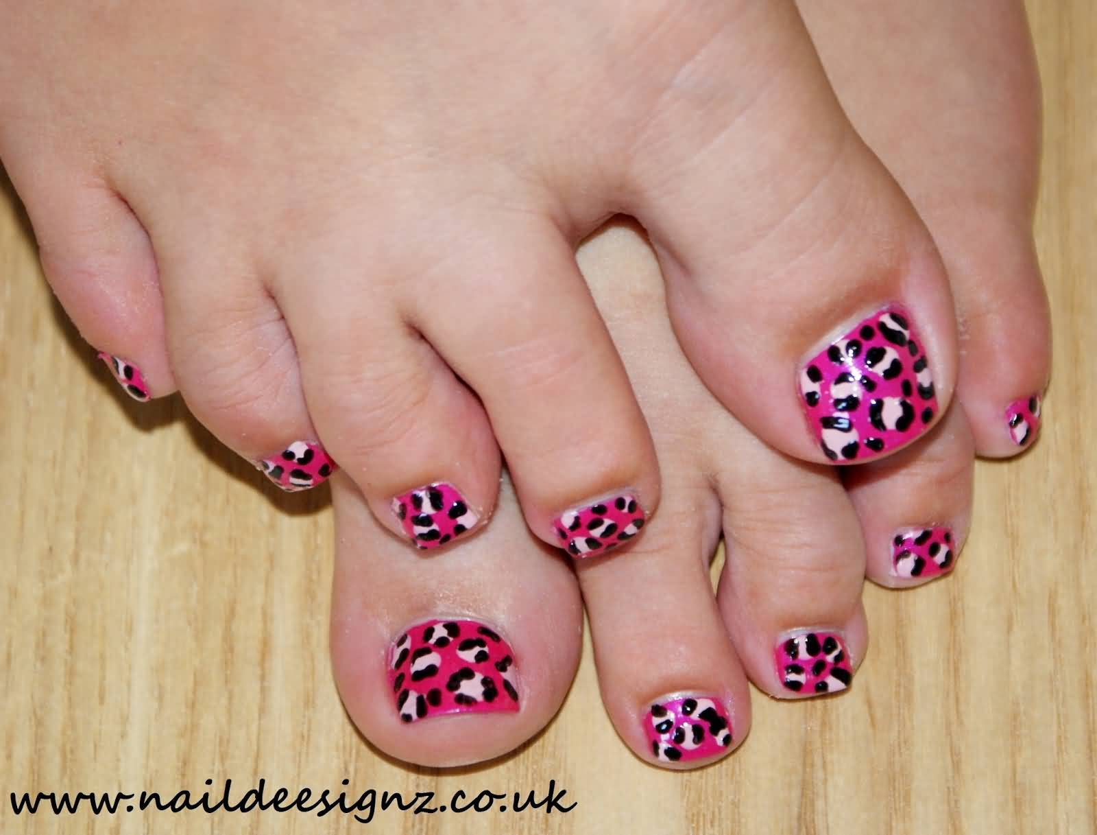 Pink Leopard Print Nail Art For Toe