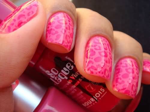 Pink Leopard Print Nail Design For Girls