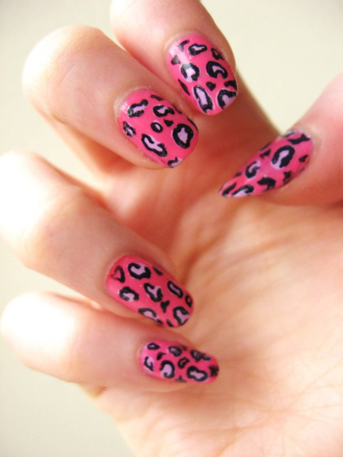 Pink Leopard Print Nail Design For Girls