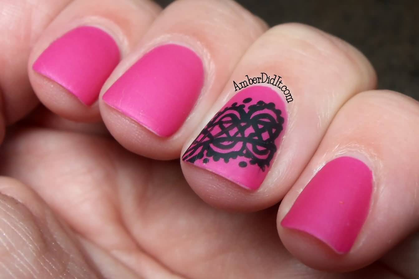 Pink Nails With Accent Lace Nail Art