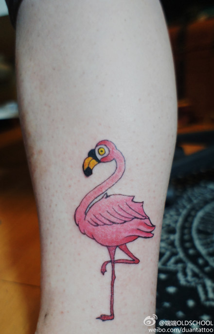Pink Traditional Flamingo Tattoo