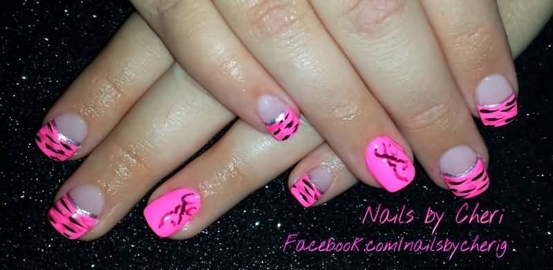 Pink Zebra Print Acrylic Nail Art Design
