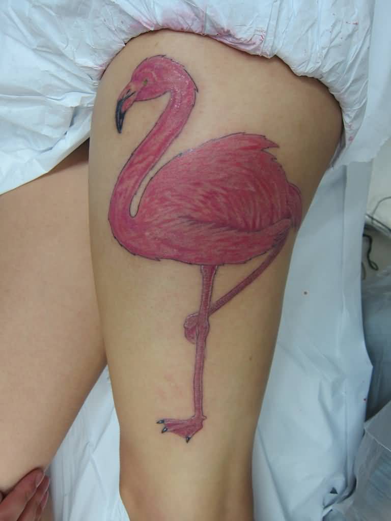 Plain Flamingo Tattoo On Thigh