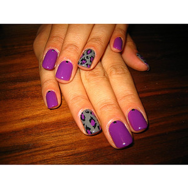 Purple Accent Leopard Print Nail Art Design Idea For Girls