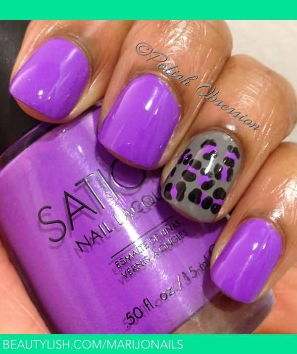 Purple Accent Leopard Print Nail Art Design