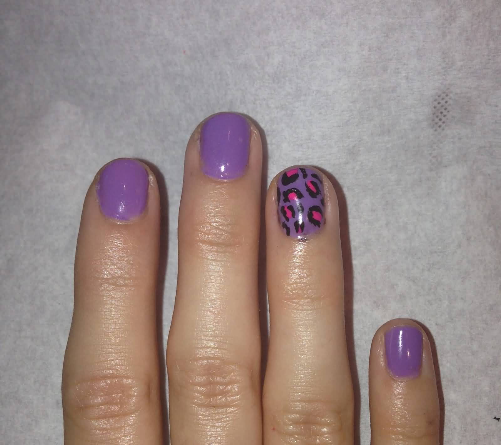 Purple Accent Leopard Print Nail Art
