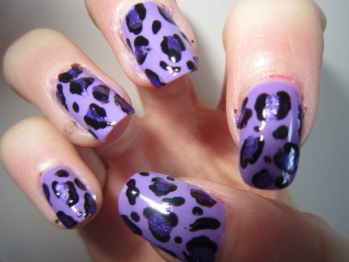 Purple Acrylic Leopard Print Nail Art