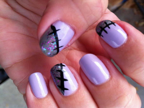 Purple Acrylic Nail Art Design