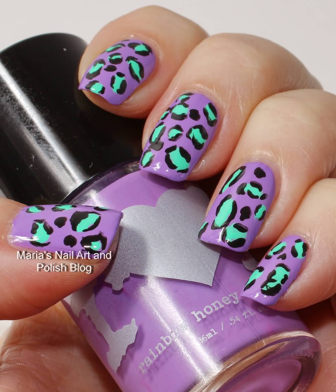 Purple And Blue Beautiful Leopard Print Nail Art