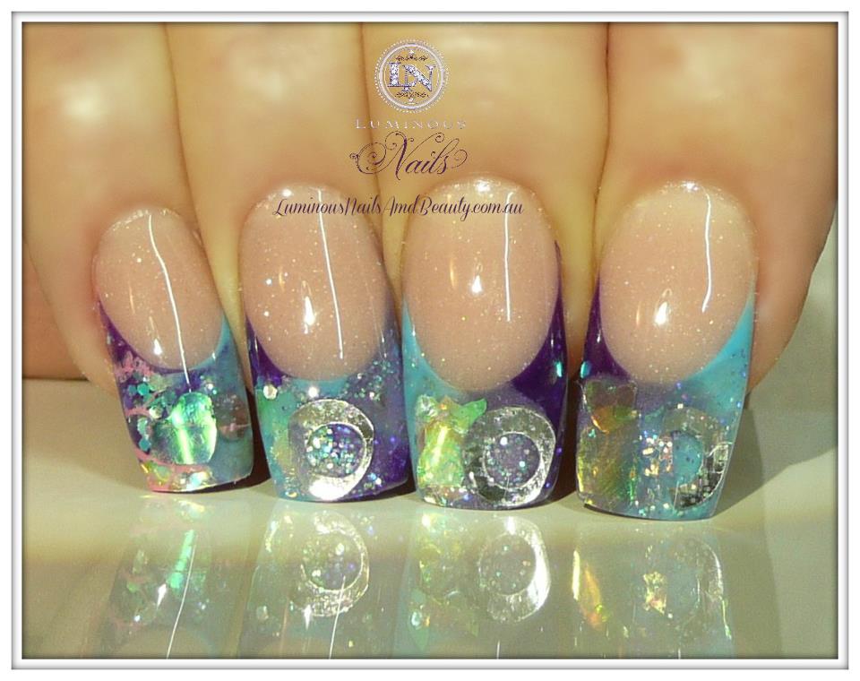 Purple And Blue French Tip Acrylic Nail Art